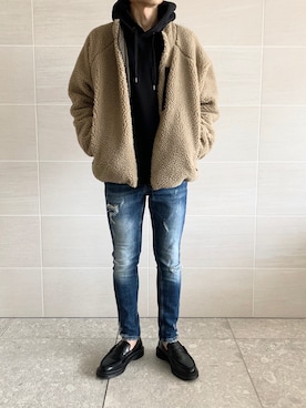 「FREAK'S STORE（フリークスストア）のリバーシブルボアフリースジャケット（ブルゾン）」を使った、hirotakaさん（メンズ・173cm）の冬コーディネート