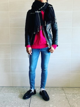 「UNIQLO U」｜「アイテム（ライダースジャケット）」を使った、hirotakaさん（メンズ・173cm）の冬コーディネート