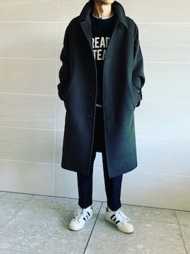 「ワイドスラックス」｜「アイテム（ステンカラーコート）」を使った、hirotakaさん（メンズ・173cm）の秋コーディネート