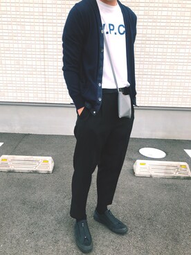 「Sacai（サカイ）のSACAI Cardigans（カーディガン/ボレロ、ブルー系）」を使った、ches9さん（メンズ・182cm）の秋コーディネート