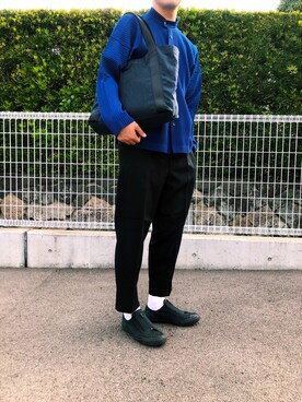 「HOMME PLISSE ISSEY MIYAKE（オムプリッセイッセイミヤケ）のアイテム（Tシャツ/カットソー、ブルー系）」を使った、ches9さん（メンズ・182cm）の秋コーディネート