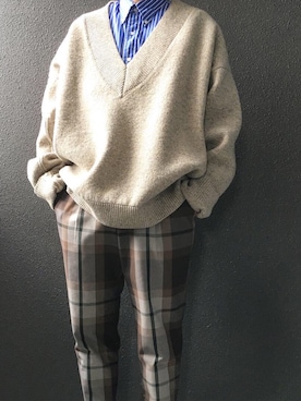 「Graphpaper（グラフペーパー）のアイテム（ニット/セーター）」を使った、fukudasさん（メンズ・178cm）の秋コーディネート
