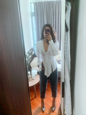 「miu miu（ミュウミュウ）のアイテム（シューズ、ブラック系）」を使った、Sharon Zhangさん（レディース）の夏コーディネート