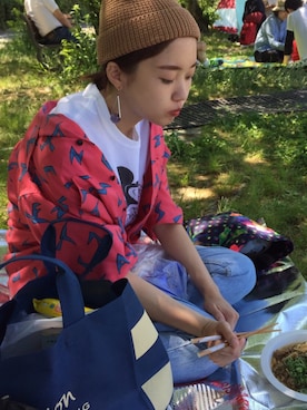 「乱痴気（ランチキ）のアイテム（帽子）」を使った、Hiroko さん（レディース・165cm）の夏コーディネート