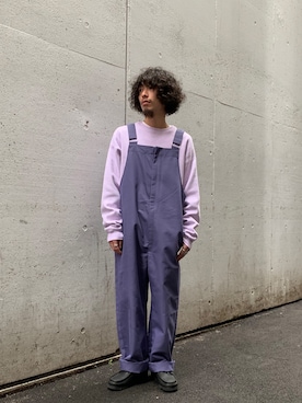 「アイテム（オールインワン・サロペット、パープル系）」を使った、福島大さん（メンズ・156cm）の春コーディネート