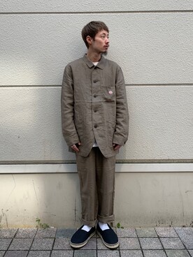 「suicoke（スイコック）のアイテム（スリッポン）」を使った、福島大さん（メンズ・156cm）の春コーディネート