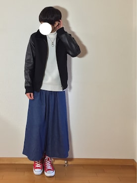 「赤コンバース」｜「アイテム（ブルゾン）」を使った、Kazuyukiさん（メンズ・170cm）の冬コーディネート