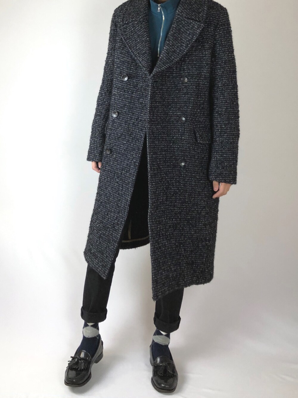SANTANIELLO ダブルブレスト ツイードポロコート SANTANIELLO ダブルブレスト ツイードポロコート SANTANIELLO ダブル