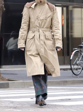 「Engineered Garments（エンジニアードガーメンツ）のアイテム（トレンチコート）」を使った、Kazuyukiさん（メンズ・170cm）の冬コーディネート