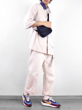 Kazuyukiさんの「ブライトポプリンリラックスレギュラーカラーオーバーCPOシャツ 1/2 sleeve(EMMA CLOTHES)」を使ったコーディネート