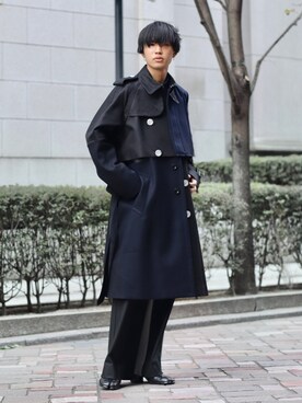 「ストレートパンツ」｜「アイテム（トレンチコート）」を使った、Kazuyukiさん（メンズ・170cm）の冬コーディネート
