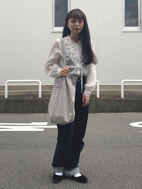 「Levi's（リーバイス）のRIBCAGE ストレート アンクル LUCK OF THE DRAW（牛仔裤、ブルー系）」を使った、ようさん（レディース・158cm）の秋コーディネート
