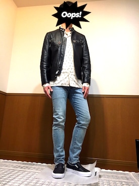 「シュプリーム」｜「アイテム（ライダースジャケット）」を使った、jyunichiさん（メンズ・177cm）の春コーディネート