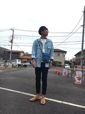 「ブルー x ホワイト」｜「アイテム（デニムジャケット）」を使った、jyunichiさん（メンズ・177cm）の夏コーディネート