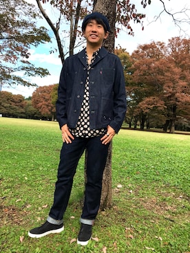 「Lee（リー）のアイテム（ハンチング/ベレー帽）」を使った、jyunichiさん（メンズ・177cm）の秋コーディネート