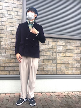 「Lee（リー）のアイテム（ハンチング/ベレー帽）」を使った、jyunichiさん（メンズ・177cm）の冬コーディネート