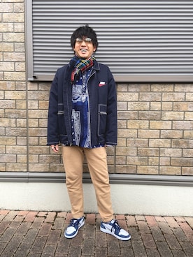 「MY THINKS（マイシンクス）のアイテム（パンツ）」を使った、jyunichiさん（メンズ・177cm・20代）の冬コーディネート
