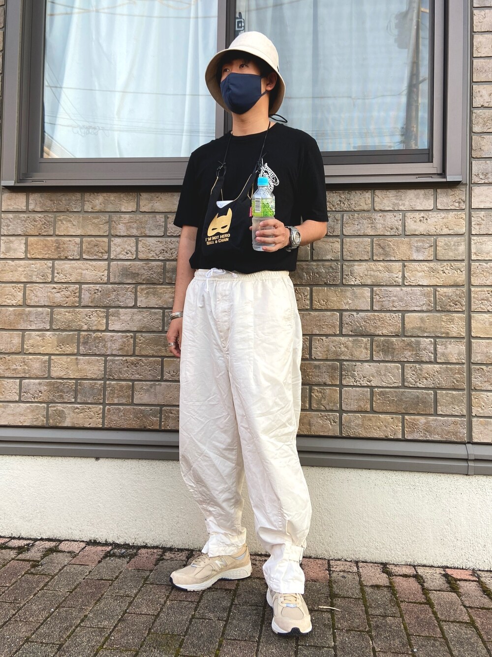 「これが私をアゲる服、Tシャツ、夏コーデ、journal standard、BEAMS、New Balance、2002R、orcival、いいね、save、フォローお願いします🤑、ファッションの力を信じよう」｜「ORCIVALの【ORCIVAL】リネンキャンバス ワイドブリムハット LCB（ハット、ホワイト系）」を使った、jyunichiさん（メンズ・177cm）の春コーディネートの1枚目の写真
