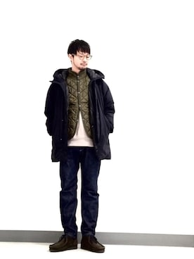 「オリーブ」｜「アイテム（その他シューズ）」を使った、Shirou Takemotoさん（メンズ・171cm）の冬コーディネート