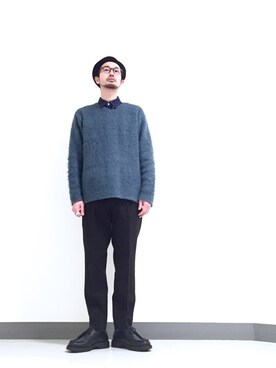 「BEAUTY&YOUTH UNITED ARROWS（ビューティーアンドユースユナイテッドアローズ）のBY ∴ アルパカ シャギー Vネック ニット（ニット/セーター、ブルー系）」を使った、Shirou Takemotoさん（メンズ・171cm）の冬コーディネート