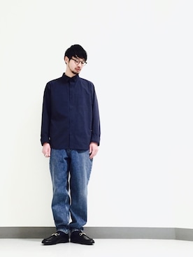 「THE NORTH FACE（ザノースフェイス）のアイテム（シャツ/ブラウス、ブルー系）」を使った、Shirou Takemotoさん（メンズ・171cm）の冬コーディネート