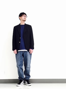 「BEAUTY&YOUTH UNITED ARROWS（ビューティーアンドユースユナイテッドアローズ）のアイテム（テーラードジャケット、ブルー系）」を使った、Shirou Takemotoさん（メンズ・171cm）の春コーディネート