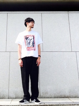 「adidas（アディダス）のアイテム（スニーカー、ブラック系）」を使った、Shirou Takemotoさん（メンズ・171cm）の夏コーディネート