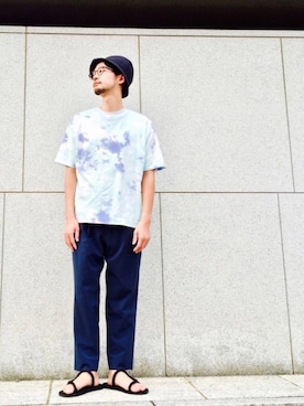 「BEAUTY&YOUTH UNITED ARROWS（ビューティーアンドユースユナイテッドアローズ）のBY タイダイ ワイドフォルム Tシャツ（Tシャツ/カットソー、グリーン系）」を使った、Shirou Takemotoさん（メンズ・171cm）の夏コーディネート