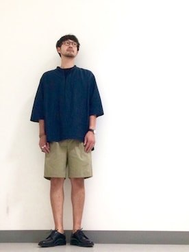 「BEAUTY&YOUTH UNITED ARROWS（ビューティーアンドユースユナイテッドアローズ）のアイテム（シャツ/ブラウス、グリーン系）」を使った、Shirou Takemotoさん（メンズ・171cm）の夏コーディネート