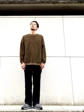 「BEAUTY&YOUTH UNITED ARROWS（ビューティーアンドユースユナイテッドアローズ）のBY ウォッシャブル ボア スウェット（スウェット、グリーン系）」を使った、Shirou Takemotoさん（メンズ・171cm）の秋コーディネート