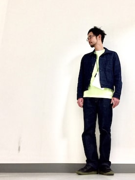 「ストリートカジュアル」｜「アイテム（デニムジャケット）」を使った、Shirou Takemotoさん（メンズ・171cm）の冬コーディネート