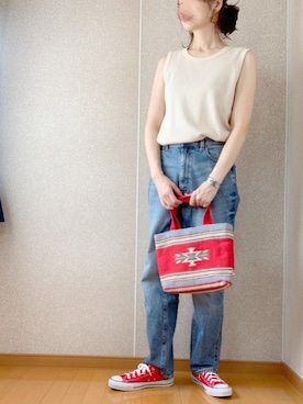 「チャイハネ（チャイハネ）のアイテム（トートバッグ）」を使った、ももたさん（レディース・170cm）の夏コーディネート