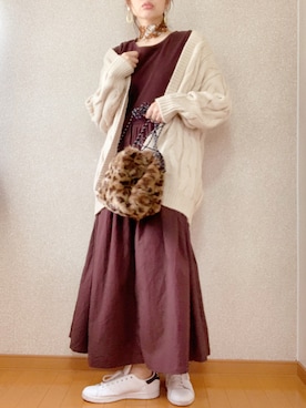 「ケーブルカーディガン」｜「アイテム（その他）」を使った、ももたさん（レディース・170cm）の秋コーディネート