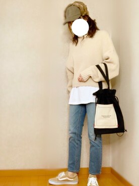 「ボリュームニット」｜「アイテム（キャップ）」を使った、ももたさん（レディース・170cm）の秋コーディネート