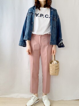 デニムジャケットを使った ピンクパンツ のレディース人気ファッションコーディネート Wear