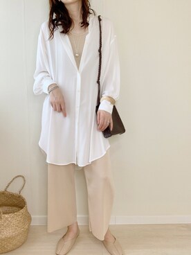 「LOWRYS FARM（ローリーズファーム）のウッドバングル　880326（バングル/リストバンド）」を使った、ももたさん（レディース・170cm）の秋コーディネート