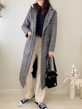 「SUGAR BISKET（シュガービスケット）のアイテム（チェスターコート）」を使った、ももたさん（レディース・170cm）の冬コーディネート