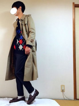 「タッセルローファー」｜「アイテム（トレンチコート）」を使った、tebaさん（メンズ・166cm）の冬コーディネート