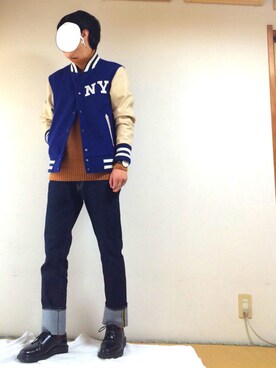 「SPINNS（スピンズ）のアイテム（スタジャン）」を使った、tebaさん（メンズ・166cm）の冬コーディネート