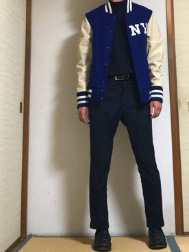 「SPINNS（スピンズ）のアイテム（スタジャン）」を使った、tebaさん（メンズ・166cm）の秋コーディネート