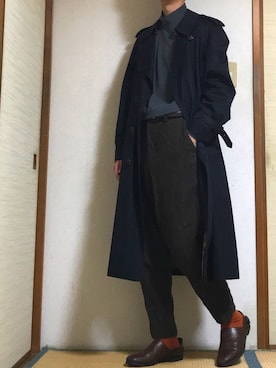 「茶色」｜「アイテム（トレンチコート）」を使った、tebaさん（メンズ・166cm）の秋コーディネート