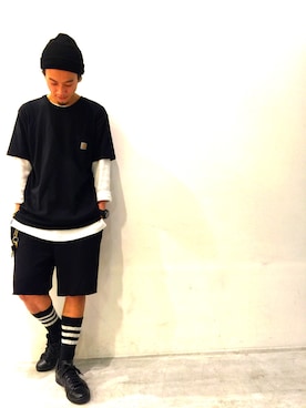 「SEVENDAYS=SUNDAY（セブンデイズサンデイ）のアイテム（帽子）」を使った、伊宝田優真さん（メンズ・175cm）の春コーディネート