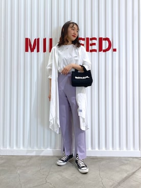 「アイテム（シャツワンピース、ホワイト系）」を使った、のろまいさん（レディース・167cm）の春コーディネート