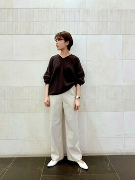「ブラウンニット」｜「アイテム（その他シューズ）」を使った、毛利さん（レディース・162cm）の秋コーディネート