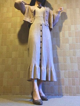 「LAGUNAMOON（ラグナムーン）のカシュクール2WAYニットワンピース（ワンピース、ベージュ系）」を使った、kaoriさん（レディース・159cm）の春コーディネート