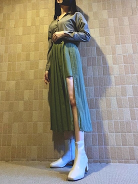 「WEGO（ウィゴー）のWEGO/ベルト付プリーツスカパン（スカート、グリーン系）」を使った、kaoriさん（レディース・159cm）の春コーディネート