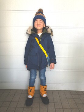 「DENIM DUNGAREE（デニムダンガリー）のアイテム（モッズコート）」を使った、miitanさん（キッズ・120cm）の春コーディネート
