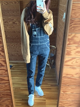「茶色」｜「アイテム（サロペット/オーバーオール）」を使った、ゆさん（レディース・158cm）の秋コーディネート
