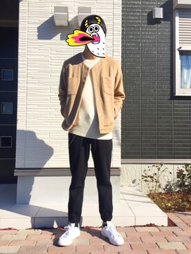 「スタンスミス」｜「アイテム（ノーカラージャケット）」を使った、りーたさん（メンズ・173cm）の冬コーディネート