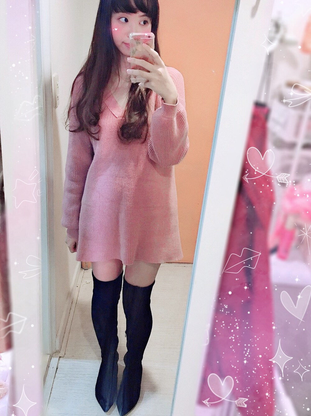 「淘寶のアイテム（ワンピース、ピンク系）」を使った、六さん（レディース・165cm）の冬コーディネートの1枚目の写真